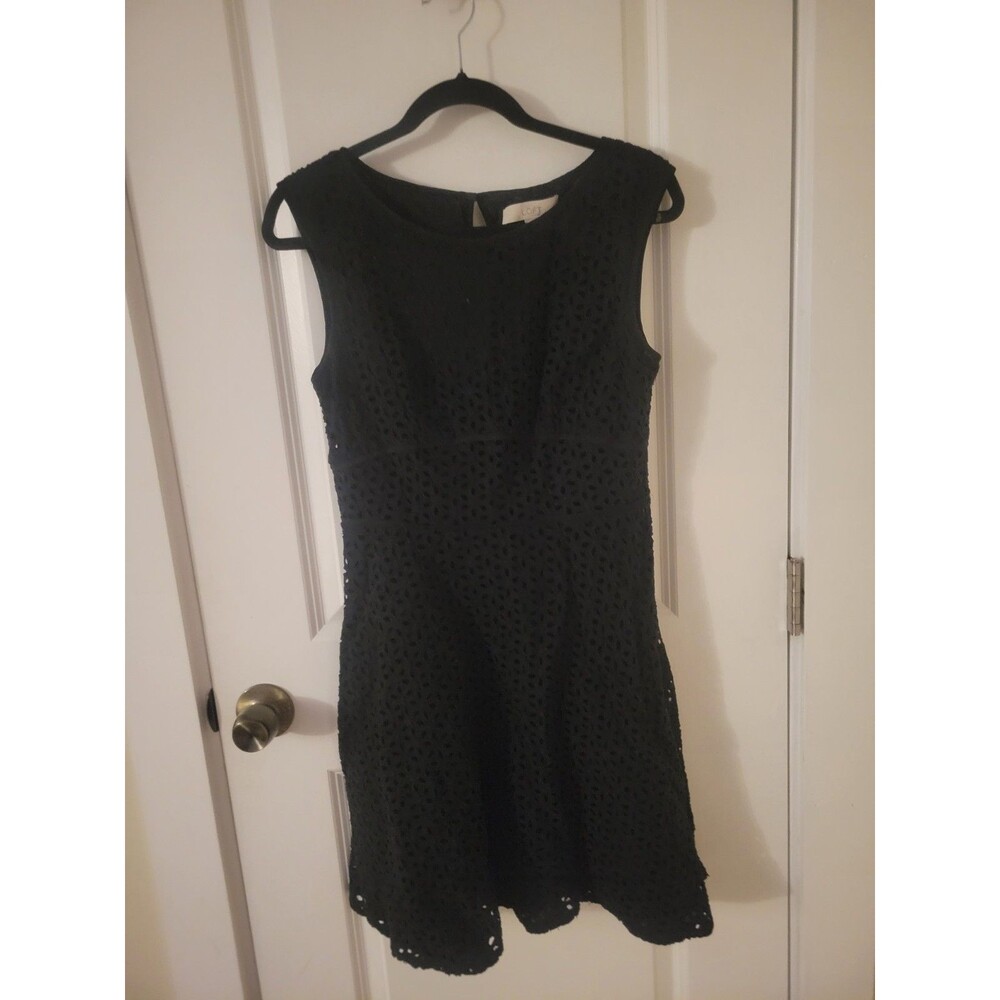 LOFT Black Cotton Eyelet Fit & Flare Dress Sz 6